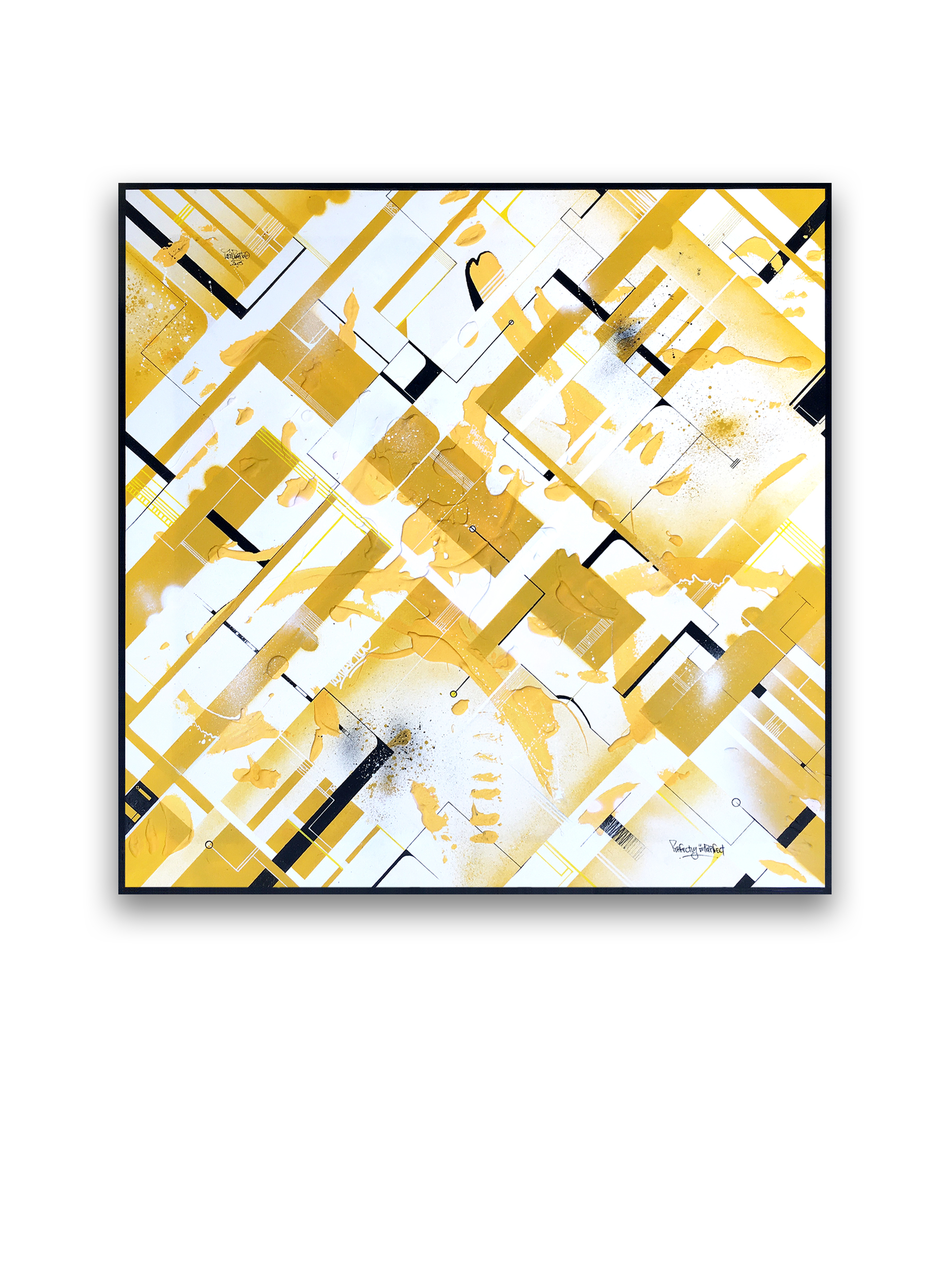 Perfectly Imperfect Yellow - 90x90cm - Acrylique, spray, posca - 2015 lloeill toile peinture graffiti.